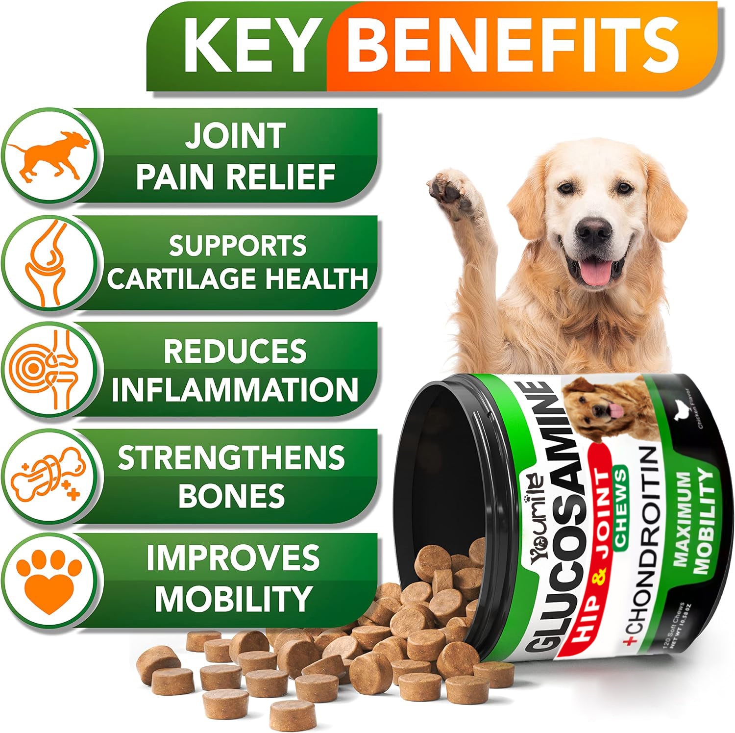 犬用葡萄糖胺高關節軟骨素咀嚼片 | Glucosamine Hip & Joint Chews (120粒)