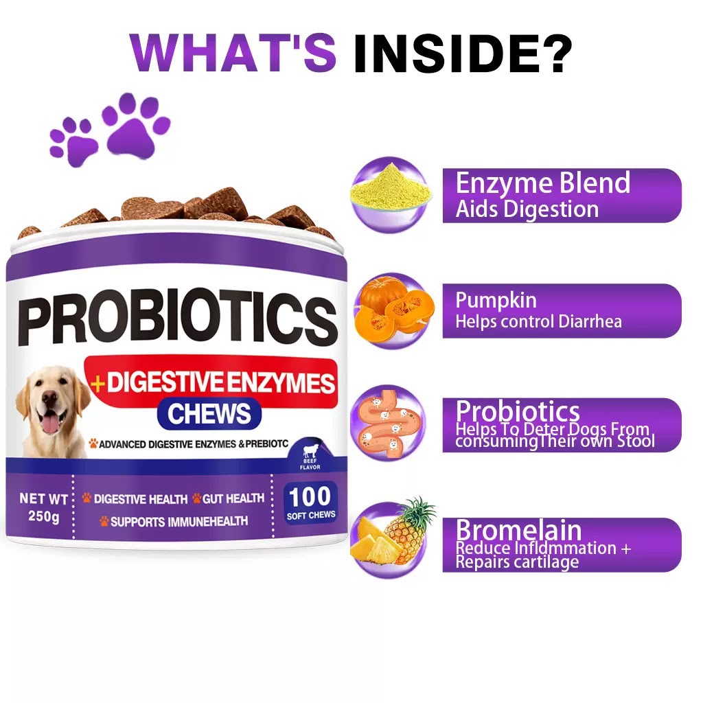 犬用益生菌+消化酵素咀嚼片 | Probiotics + Digestive Enzymes Chews (100粒)