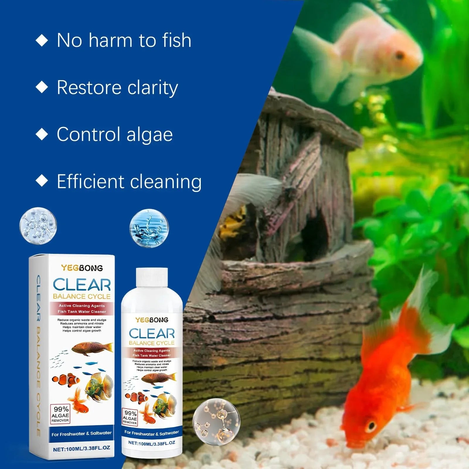 莎麗寵物夢之-YEGBONG 魚缸水質澄清劑 100ml×2支 - 生物酵素除藻 淨化水質 控制藻類生長 - Sally Pet Dream House